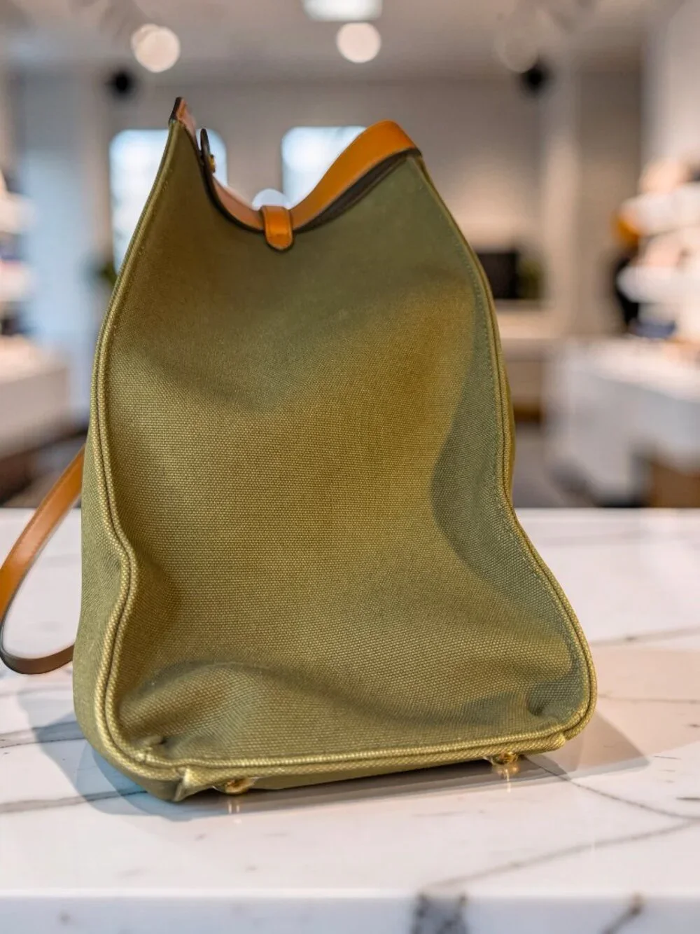 Fendi Peekaboo X-Tote Large Olive Canvas Tan Leather Trim Gold HW